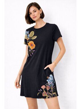 DESIGUAL t shirt dress short sleeve black SMALL floral knit mini european